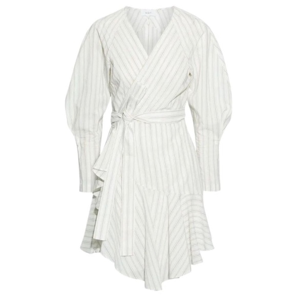 NWOT A.L.C. Enzo Striped Cotton-Blend Poplin Mini Wrap Dress Size 6 - Picture 14 of 16